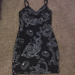 XS Black and White Dragon Bodycon Short SHEIN Dress